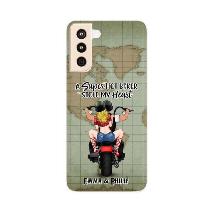 A Super Hot Biker Stole My Heart - Personalized Phone Case For Couples, Motorcycle Lovers