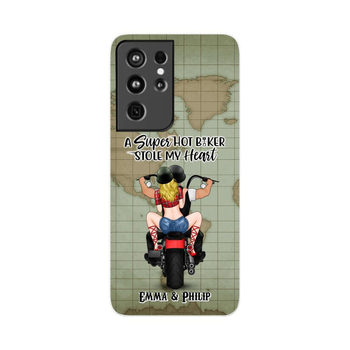 A Super Hot Biker Stole My Heart - Personalized Phone Case For Couples, Motorcycle Lovers