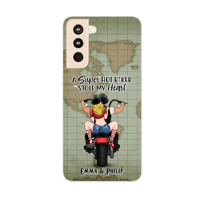 A Super Hot Biker Stole My Heart - Personalized Phone Case For Couples, Motorcycle Lovers