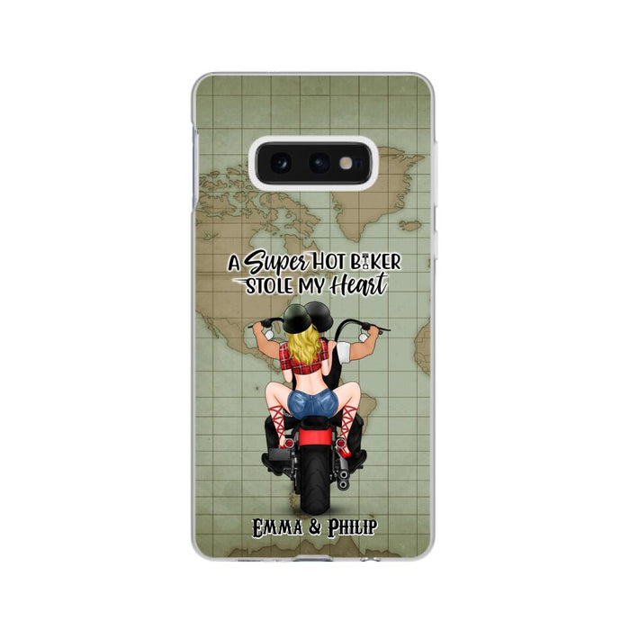 A Super Hot Biker Stole My Heart - Personalized Phone Case For Couples, Motorcycle Lovers