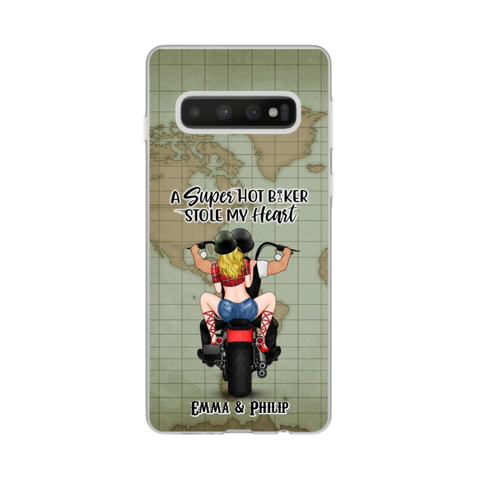 A Super Hot Biker Stole My Heart - Personalized Phone Case For Couples, Motorcycle Lovers