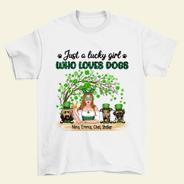 Just a Lucky Girl Who Loves Dogs - Personalized Gifts Custom Dog Shirt for Dog Mom, Dog Lovers