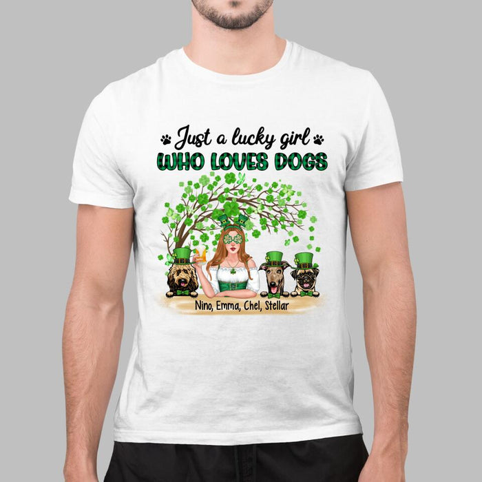 Just a Lucky Girl Who Loves Dogs - Personalized Gifts Custom Dog Shirt for Dog Mom, Dog Lovers