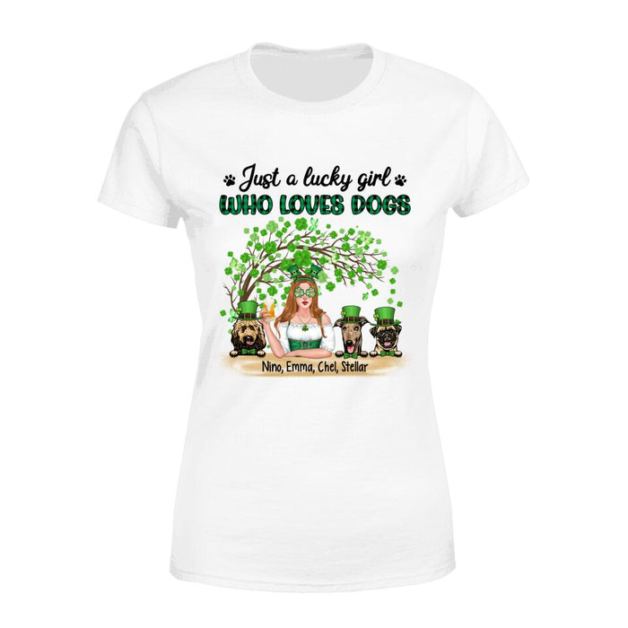 Just a Lucky Girl Who Loves Dogs - Personalized Gifts Custom Dog Shirt for Dog Mom, Dog Lovers