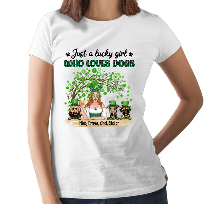 Just a Lucky Girl Who Loves Dogs - Personalized Gifts Custom Dog Shirt for Dog Mom, Dog Lovers