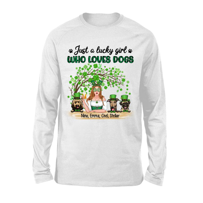 Just a Lucky Girl Who Loves Dogs - Personalized Gifts Custom Dog Shirt for Dog Mom, Dog Lovers