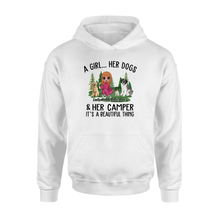 Camping Girl And Her Dogs - Personalized Shirt For Dog Lovers, Chibi, Camping