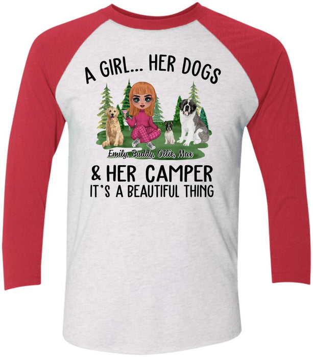 Camping Girl And Her Dogs - Personalized Shirt For Dog Lovers, Chibi, Camping