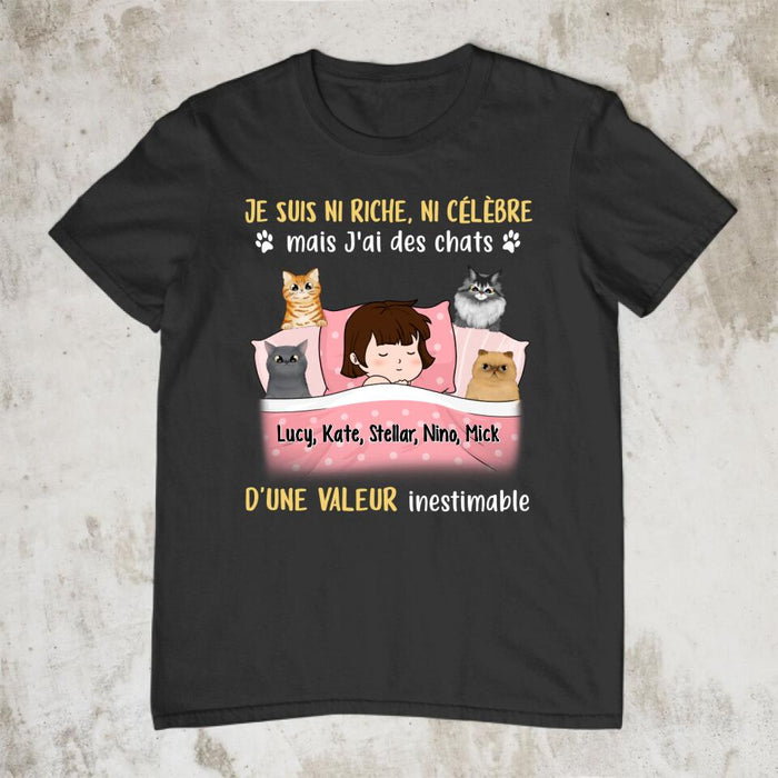 Je Suis Ni Riche Ni Célèbre Mais J'ai Des Chats - Personalized Shirt For Him, Her, Cat Lovers