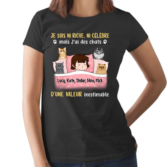 Je Suis Ni Riche Ni Célèbre Mais J'ai Des Chats - Personalized Shirt For Him, Her, Cat Lovers