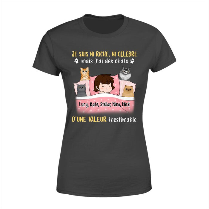 Je Suis Ni Riche Ni Célèbre Mais J'ai Des Chats - Personalized Shirt For Him, Her, Cat Lovers