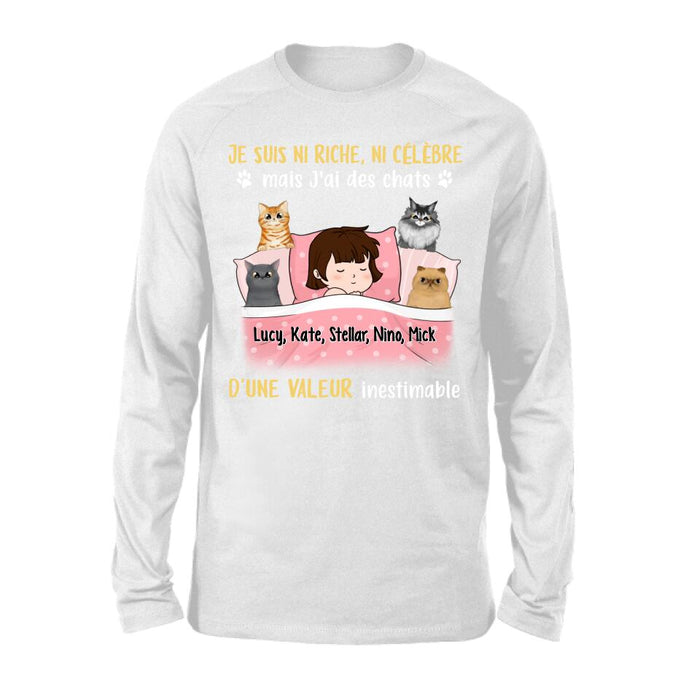 Je Suis Ni Riche Ni Célèbre Mais J'ai Des Chats - Personalized Shirt For Him, Her, Cat Lovers