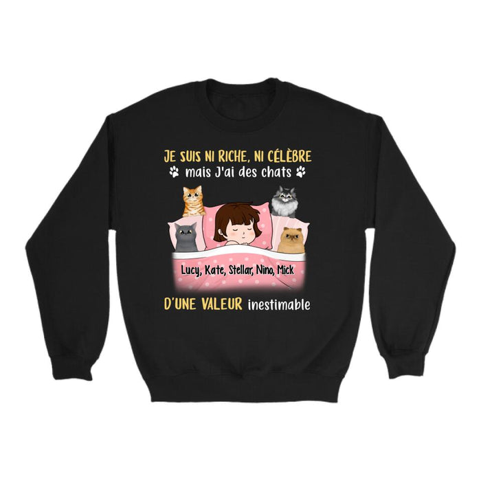 Je Suis Ni Riche Ni Célèbre Mais J'ai Des Chats - Personalized Shirt For Him, Her, Cat Lovers