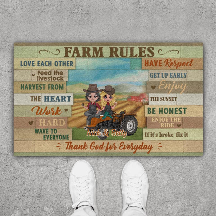 Farm Rules - Personalized Doormat For Couples, Him, Her, Friends, Farmer