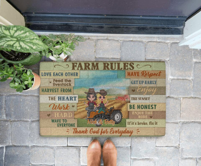 Farm Rules - Personalized Doormat For Couples, Him, Her, Friends, Farmer