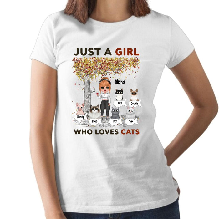 Just a Girl Who Loves Cats - Personalized Gifts Custom Cat Shirt for Cat Mom, Cat Lovers