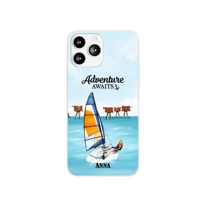 Adventure Awaits - Personalized Phone Case For Couples, For Him, Her, Sailing, Beach