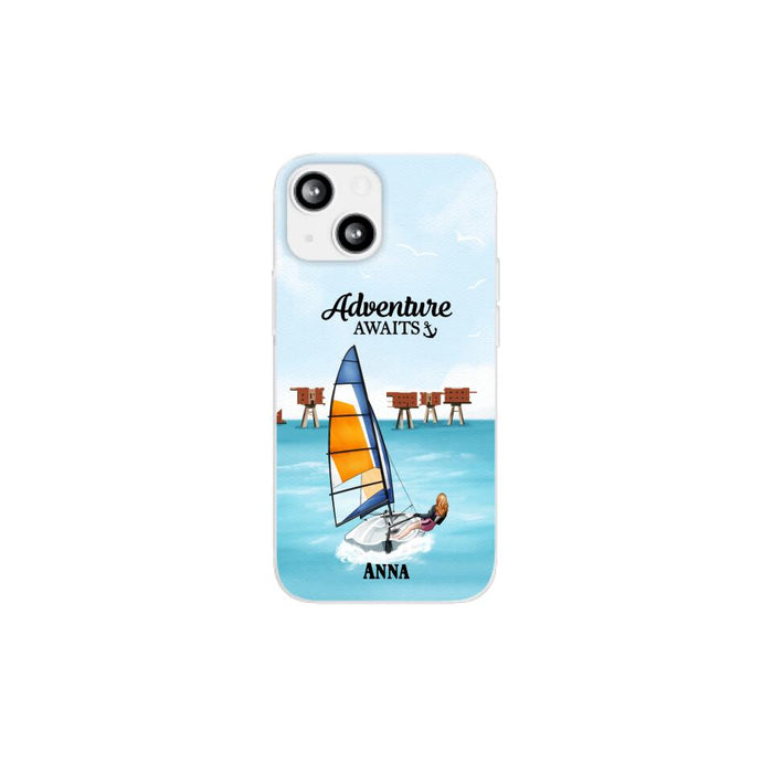 Adventure Awaits - Personalized Phone Case For Couples, For Him, Her, Sailing, Beach