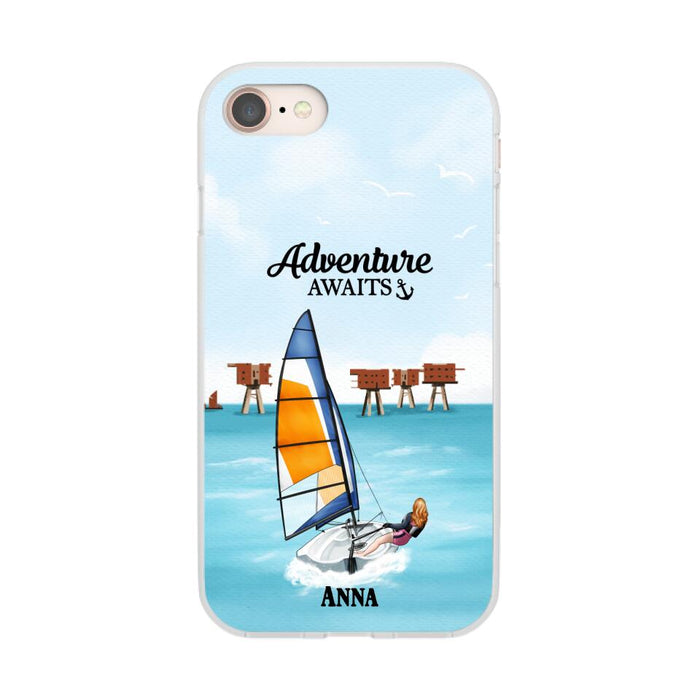 Adventure Awaits - Personalized Phone Case For Couples, For Him, Her, Sailing, Beach