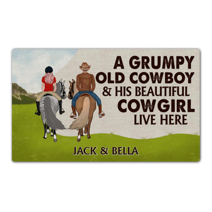 A Grumpy Old Cowboy and His Beautiful Cowgirl - Horse Personalized Gifts Custom Doormat for Couples