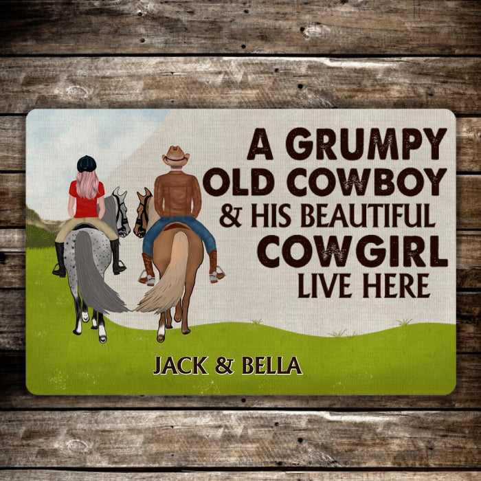 A Grumpy Old Cowboy and His Beautiful Cowgirl - Horse Personalized Gifts Custom Doormat for Couples