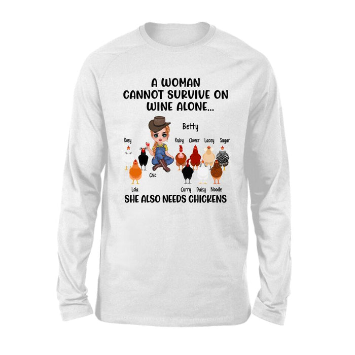 Up To 10 Chickens A Woman Cannot Survive On Wine Alone - Personalized Shirt For Her, Chicken Lovers