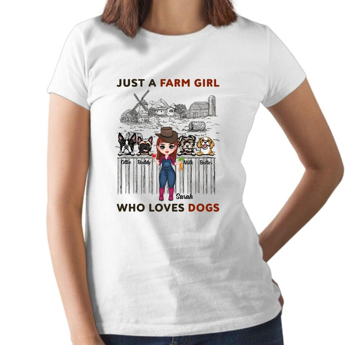 Just a Farm Girl Who Loves Dogs - Personalized Gifts Custom Farmer Shirt for Dog Mom, Farmer