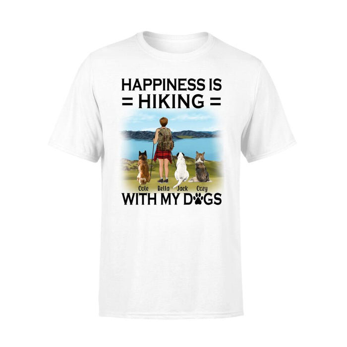 Personalized Shirt, Woman Hiking With Her Dogs, Custom Gift For Hiking And Dog Lovers