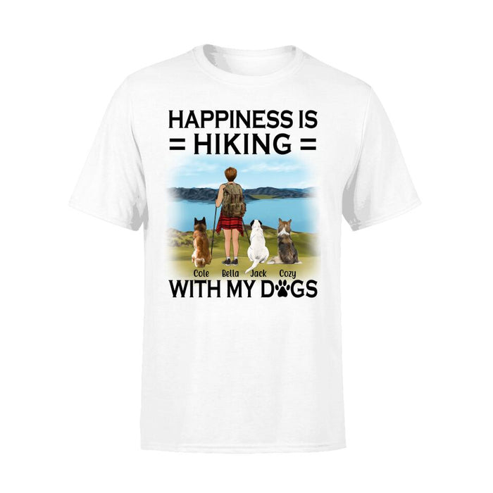 Personalized Shirt, Woman Hiking With Her Dogs, Custom Gift For Hiking And Dog Lovers