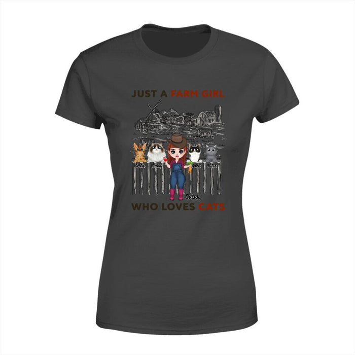 Just a Farm Girl Who Loves Cats - Personalized Gifts Custom Farmer Shirt for Cat Mom, Farmer