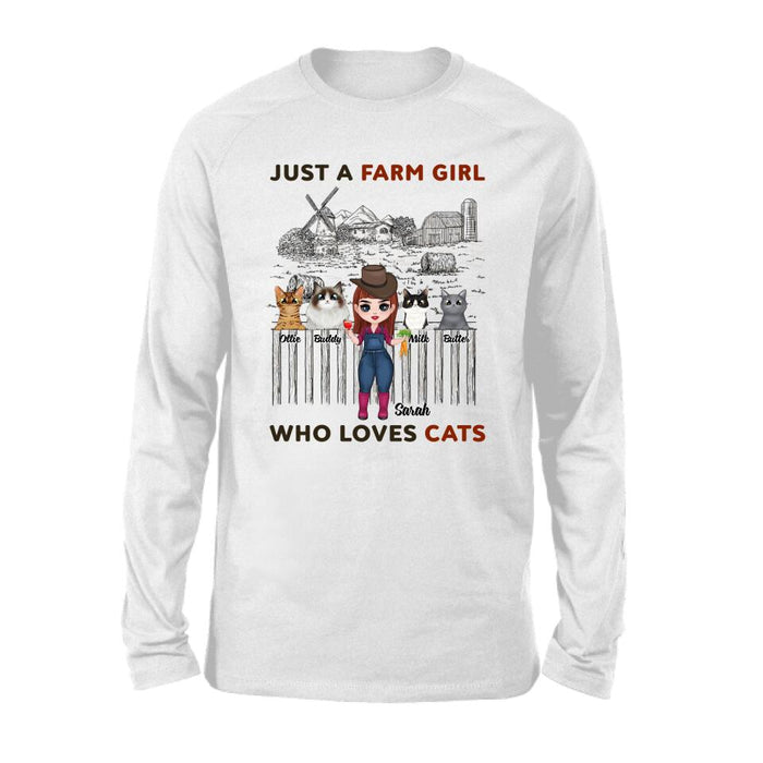 Just a Farm Girl Who Loves Cats - Personalized Gifts Custom Farmer Shirt for Cat Mom, Farmer