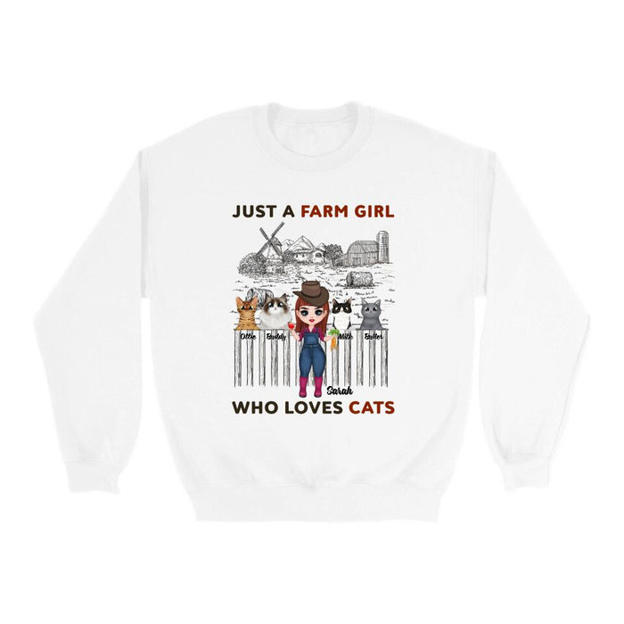 Just a Farm Girl Who Loves Cats - Personalized Gifts Custom Farmer Shirt for Cat Mom, Farmer