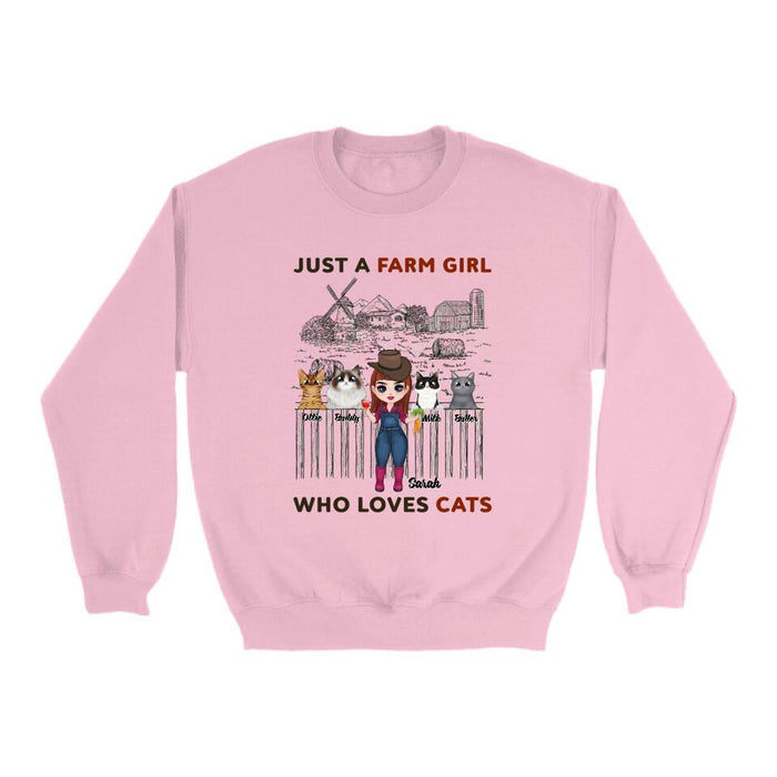 Just a Farm Girl Who Loves Cats - Personalized Gifts Custom Farmer Shirt for Cat Mom, Farmer