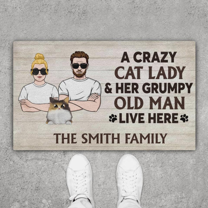 A Crazy Cat Lady and Her Grumpy Old Man - Cat Personalized Gifts Custom Doormat for Her, for Him, for Her