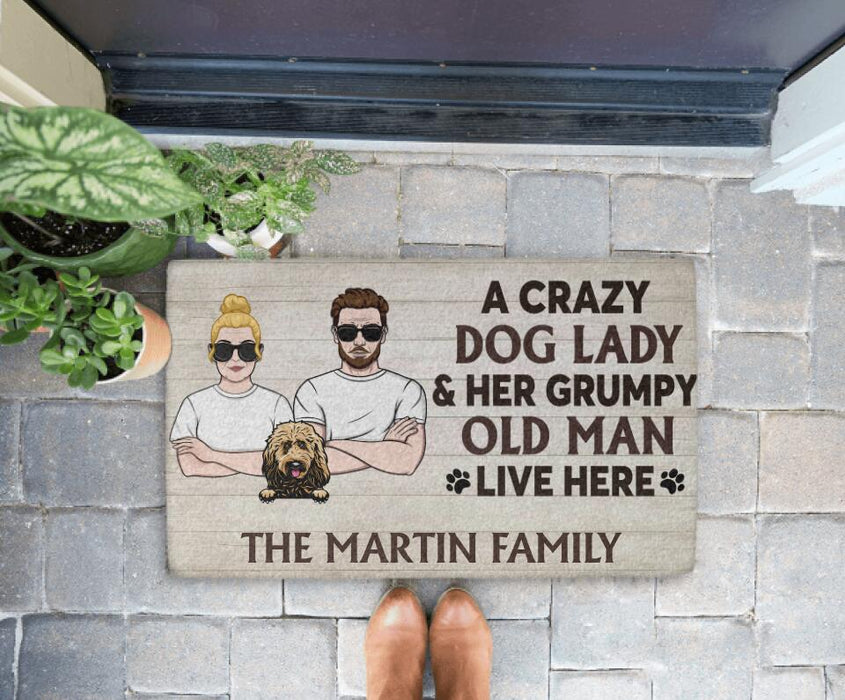 A Crazy Dog Lady And Her Grumpy Old Man - Personalized Doormat For Him, Her, Dog Lovers