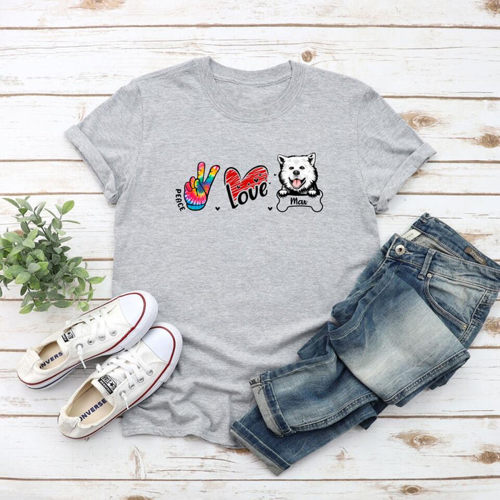 Peace Love Dog - Personalized Gifts Custom Dog Lovers Shirt For Dog Dad, Dog Lovers