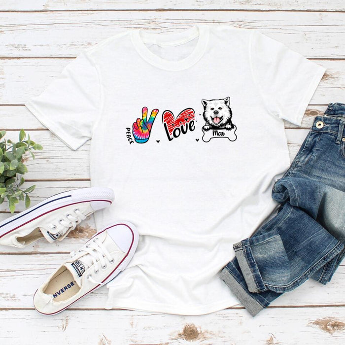 Peace Love Dog - Personalized Gifts Custom Dog Lovers Shirt For Dog Dad, Dog Lovers