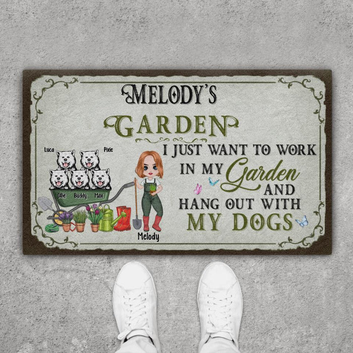 Up to 5 Dogs I Just Want to Work in My Garden - Dog Lovers, Gardeners Personalized Gifts Custom Doormat for Her