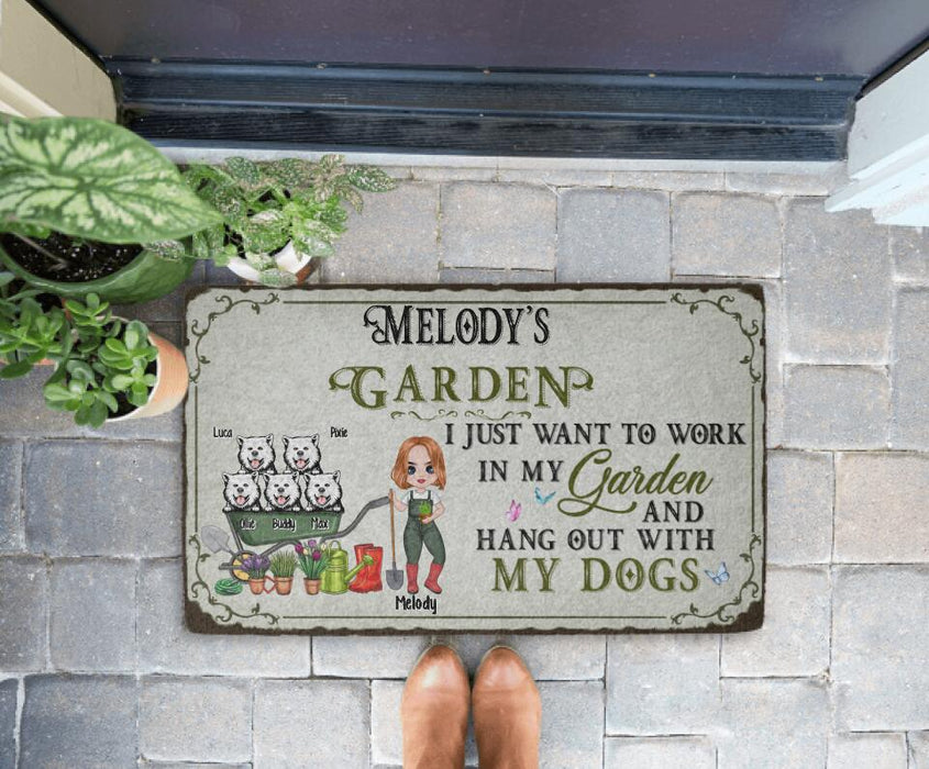 Up to 5 Dogs I Just Want to Work in My Garden - Dog Lovers, Gardeners Personalized Gifts Custom Doormat for Her