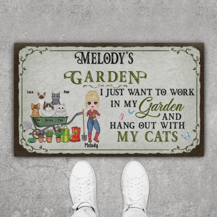 Up to 5 Cats I Just Want to Work in My Garden - Cat Lovers, Gardeners Personalized Gifts Custom Doormat for Her