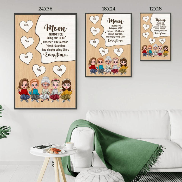 Up to 4 Daughters Mom - Thanks for Being Our Hero - Personalized Gifts Custom Poster for Daughter and Mom