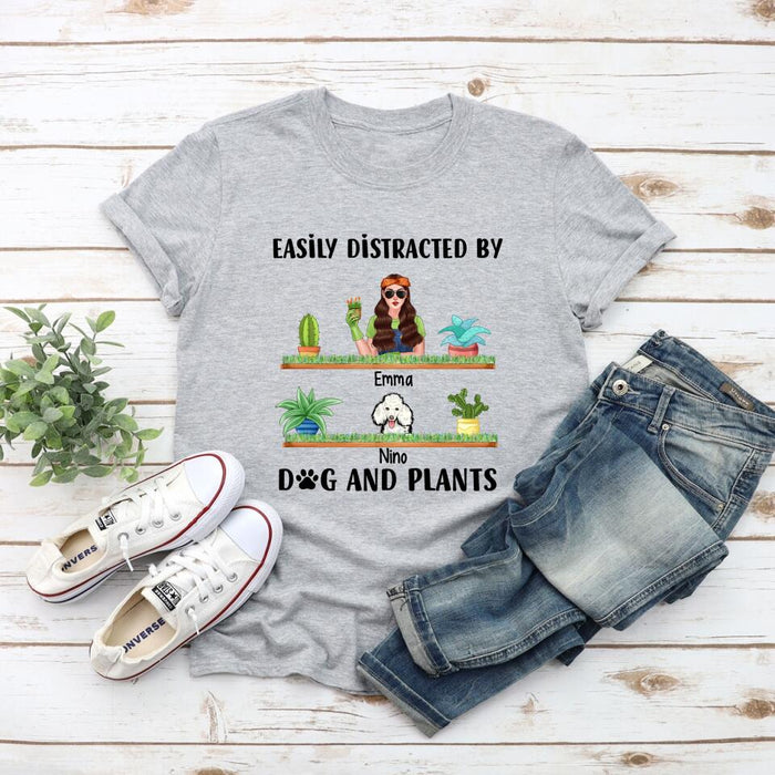 Easily Distracted by Dogs and Plants - Personalized Gifts Custom Gardener Shirt for Dog Mom, Gardeners Gifts