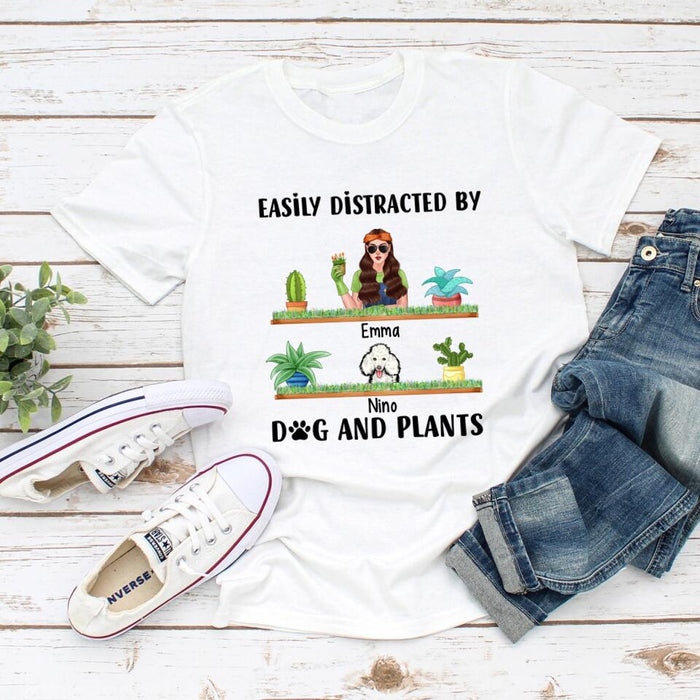 Easily Distracted by Dogs and Plants - Personalized Gifts Custom Gardener Shirt for Dog Mom, Gardeners Gifts