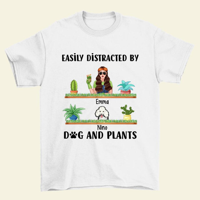 Easily Distracted by Dogs and Plants - Personalized Gifts Custom Gardener Shirt for Dog Mom, Gardeners Gifts