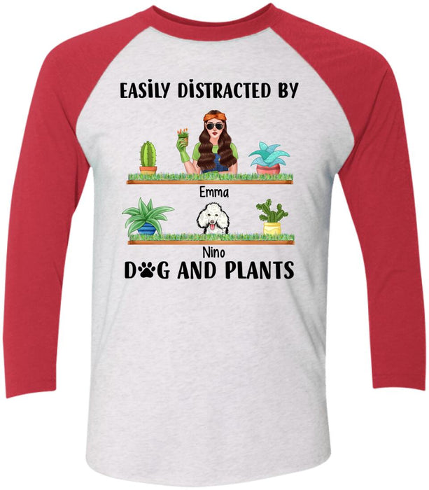 Easily Distracted by Dogs and Plants - Personalized Gifts Custom Gardener Shirt for Dog Mom, Gardeners Gifts