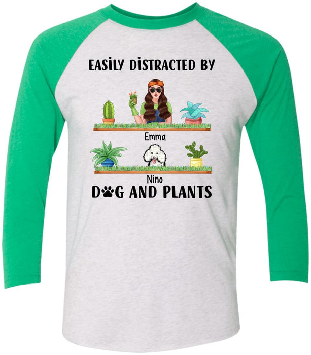 Easily Distracted by Dogs and Plants - Personalized Gifts Custom Gardener Shirt for Dog Mom, Gardeners Gifts