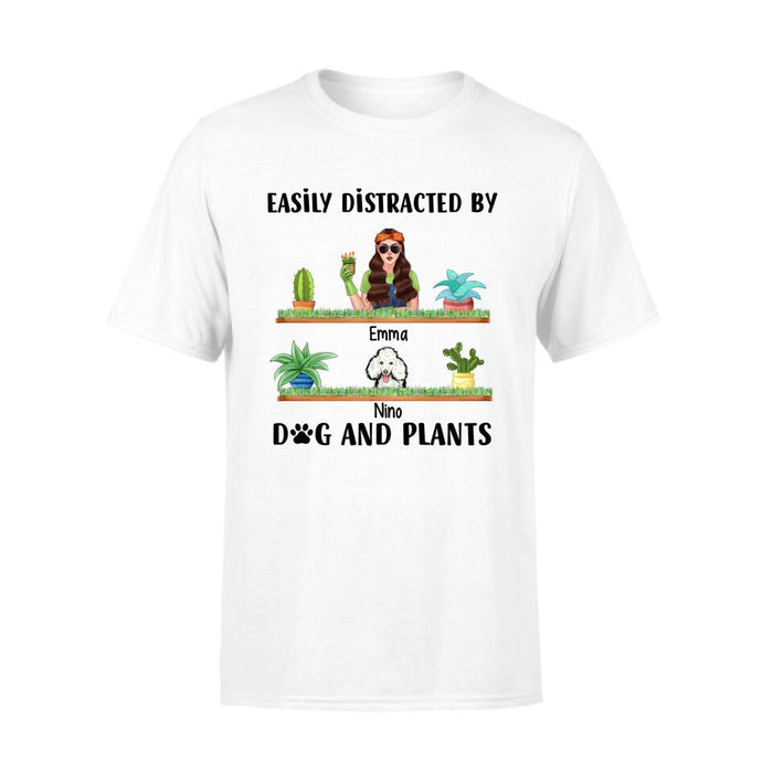 Easily Distracted by Dogs and Plants - Personalized Gifts Custom Gardener Shirt for Dog Mom, Gardeners Gifts