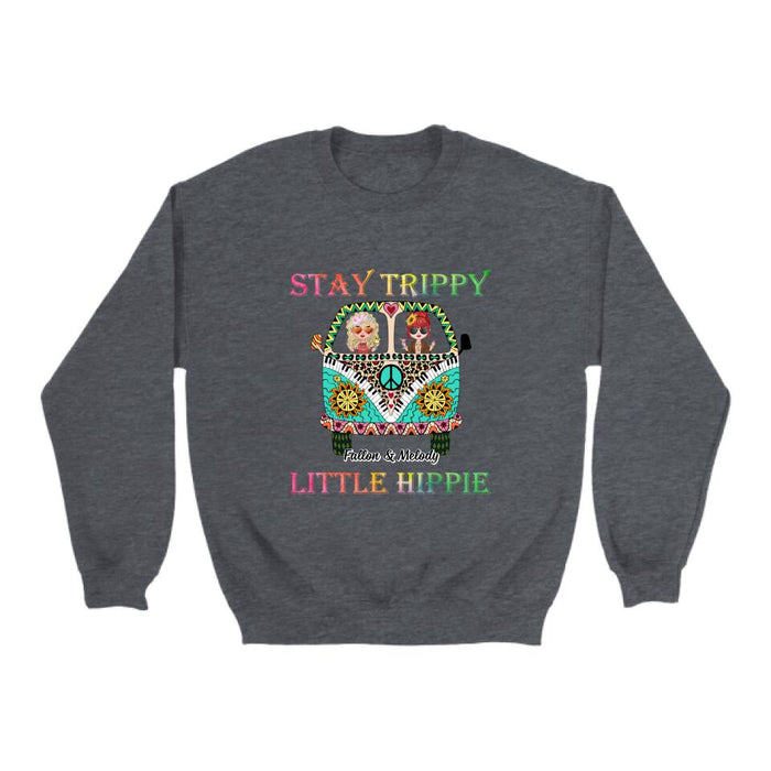 Up To 2 Chibi Stay Trippy Little Hippie - Personalized Shirt For Her, Friends, Sisters, Hippie