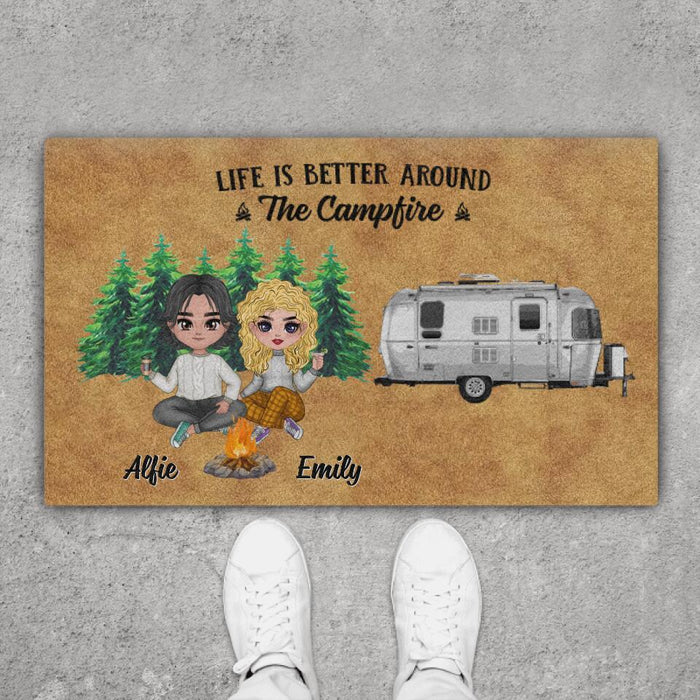 Life Is Better Around the Campfire - Camping Personalized Gifts Custom Doormat for Couples