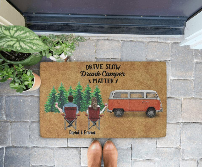 Drive Slow Drunk Camper Matter - Camping Personalized Gifts Custom Doormat for Couples